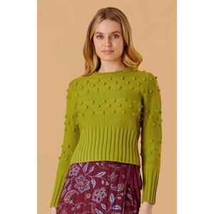 OLIVIA by Livro Sz XS S Green Florence Bobble Pom Pom Pullover Sweater